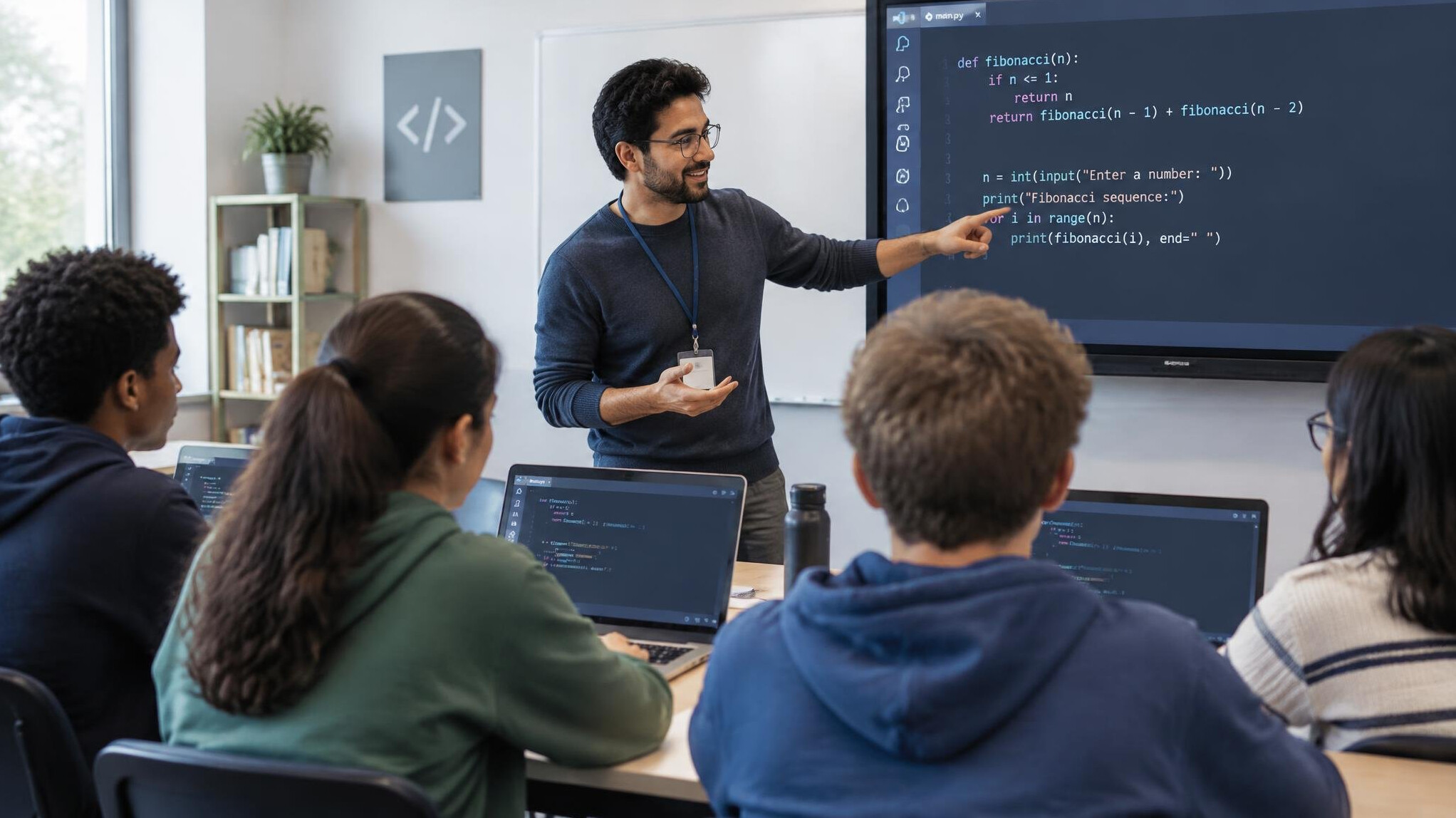 programming instructor with students