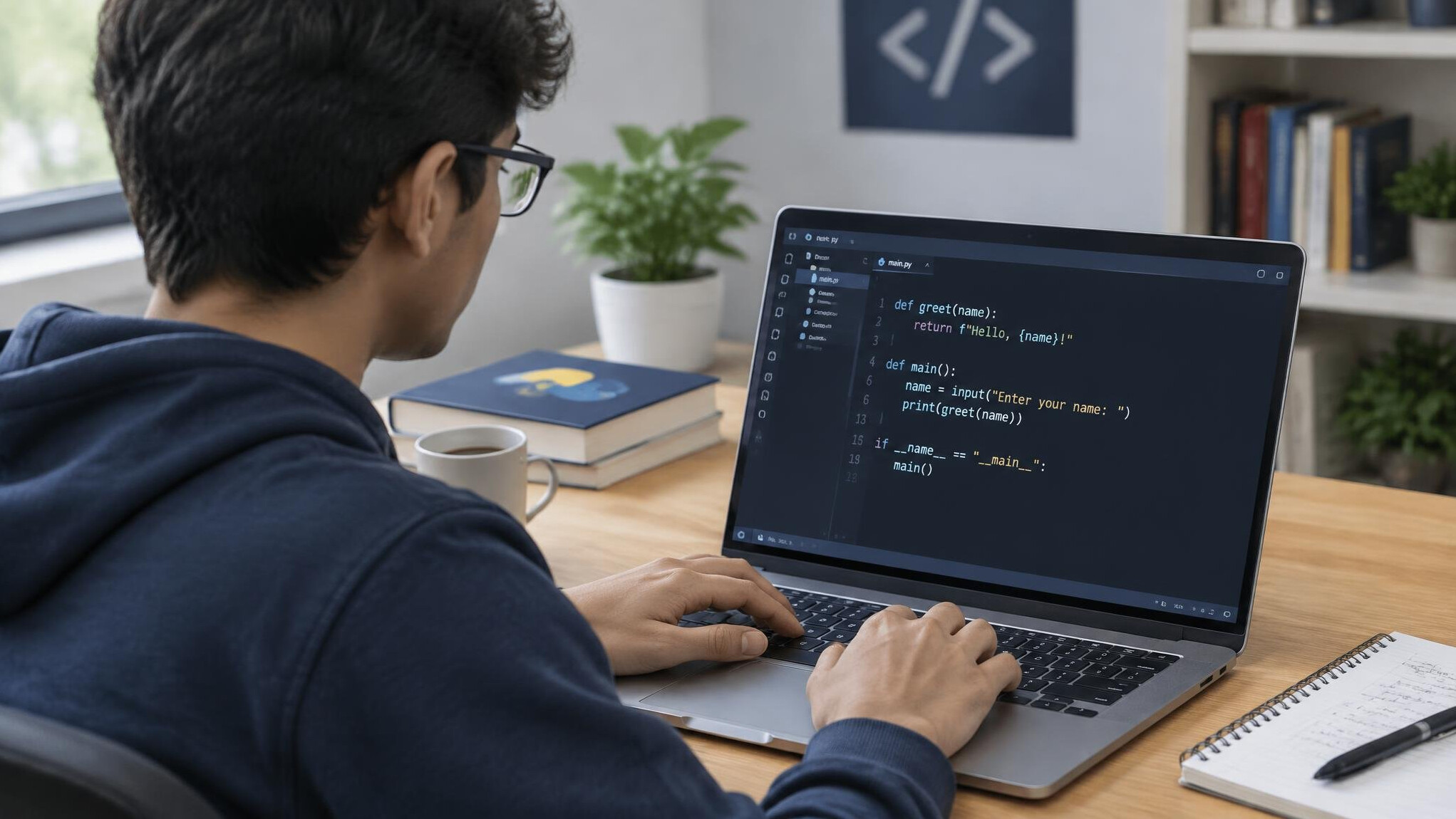 person coding on laptop