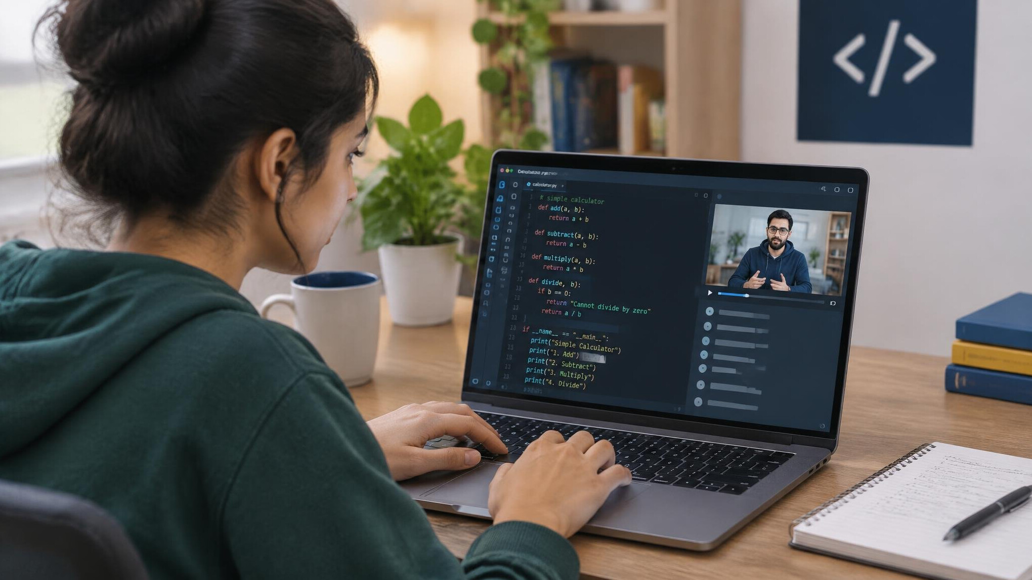 young woman coding on laptop